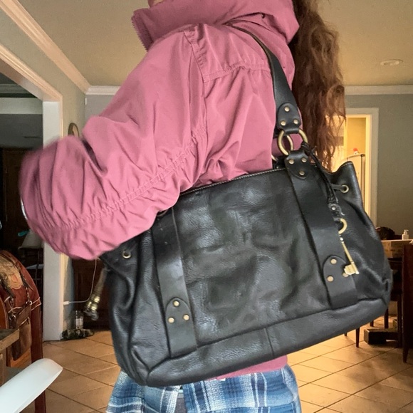 Vintage Y2K shoulder bag Black Leather Fossil Bag M Bag Real Leather. - Picture 13 of 14